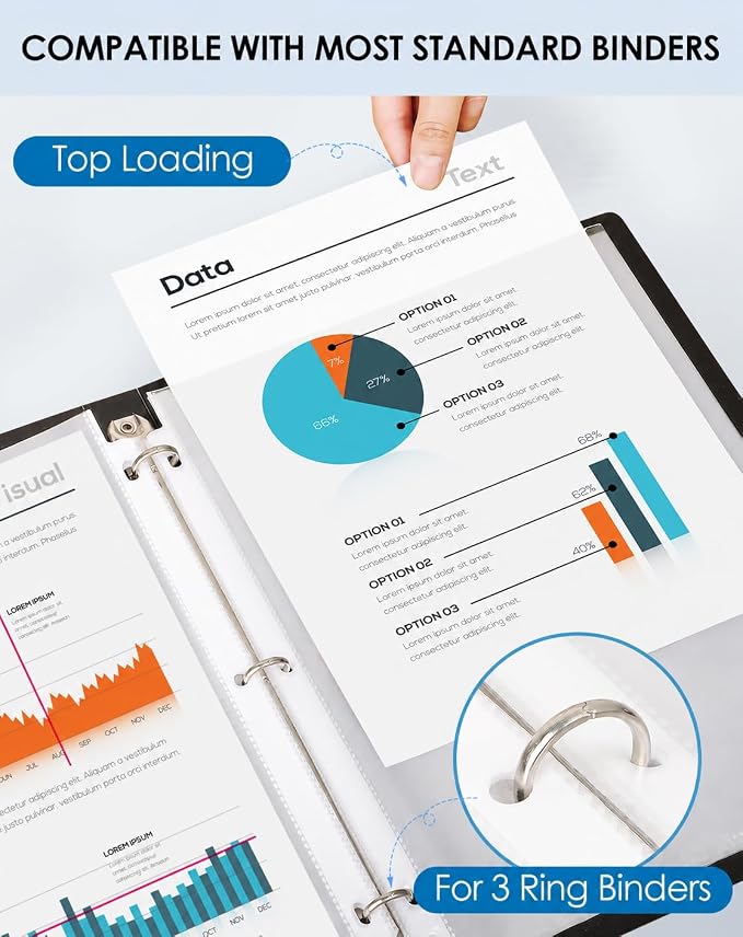 KTRIO Sheet Protectors for 3 Ring Binder 800 Pack, Plastic Sleeves 8.5 x 11 | Clear Page Protectors, Acid-Free Plastic, Fits Letter Size Paper Documents, Top Loading, Business Office School Supplies