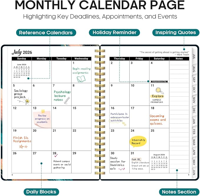 Academic Planner 2026-2027, Jul 2026-Jun 2027 Monthly & Weekly Planner