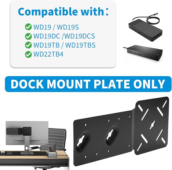 Docking Station VESA Mount Plate for Dell WD22TB4 WD19S | Behind Monitor Wall & Under Desk Mount, Compatible with W19TBS WD19DCS, Sturdy Metal Dock Holder, Black