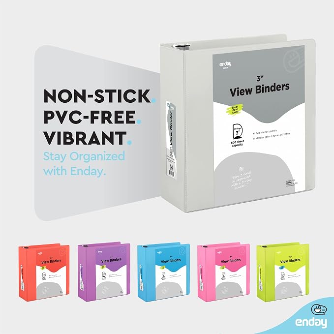 Enday 3 inch Binder (24 Pack - Grey) 3 Ring Binder 3 inch with Clear View Cover and 2 Inside Pocket - for Letter Size 8.5 x 11'' Paper, Ideal for School Supplies, Office, and Home
