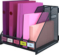 Desk Organizers, Metal Magazine File Holder with 5 Vertical Compartments Rack Binder File Organizer for Office Supplies, Home Workspace - Black