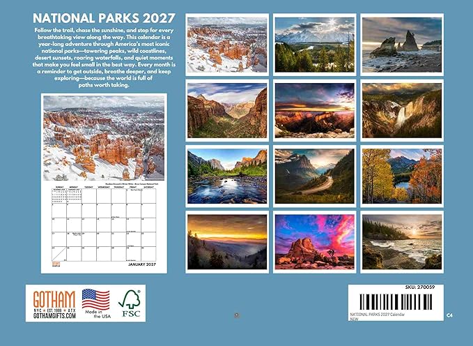 National Parks Calendar 2027 Monthly Park Gifts Wall Calendar Nature 12 Month | American Made In The USA