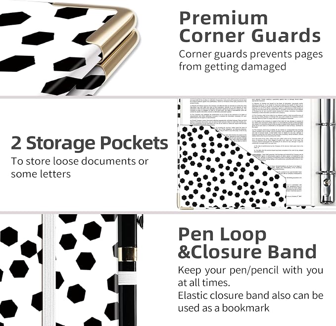 EYROZILL A5 Binder 1 Inch 3 Ring for 5.5" x 8.5" Paper with Clipboard and Pocket, Mini Binders for School Office Supplies and Home, Polka Dots