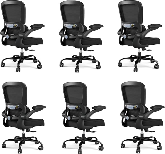 TRALT Office Chair - Ergonomic Desk Chair with Adjustable Lumbar Support, Mesh Computer Chair, Executive Chairs for Home Office Comfortable Lumbar Support Black Pack of 6