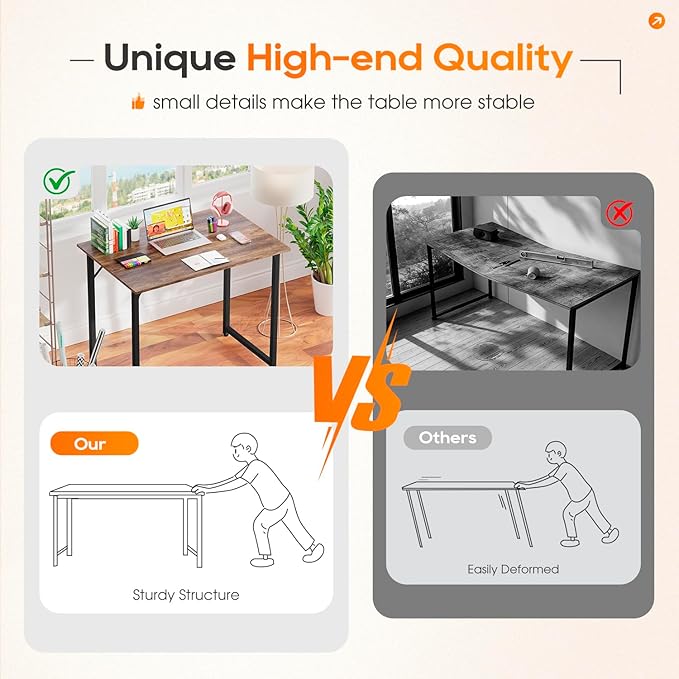 PayLessHere | 32 Inch Computer Desk | Brown | Sturdy Office Desk | Metal Frame, Adjustable Feet | Water-Resistant, Scratchproof Surface | Writing Table for Home Office or Study | Pack of 1