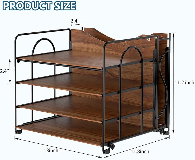 LUCYCAZ File Organizer for Desk,Desktop File Paper Organizer | 4 Tier Wood Desk Organizer for Hanging File Folders Letter Size or A4 Size for Office School and Home, Black