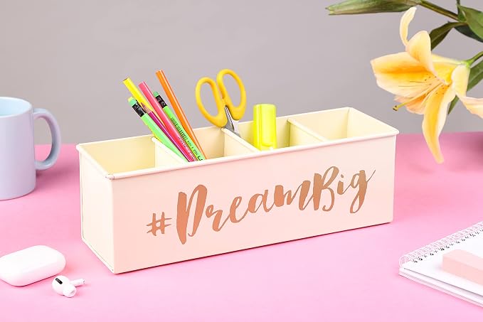 DUDKI HOMES "Desk Organizers and accessories, 4 Compartment Desk Organizer set, Pen holder for desk cute and Stylish Office Desk Accessories for Women Office - Keep Your Workspace Organized"