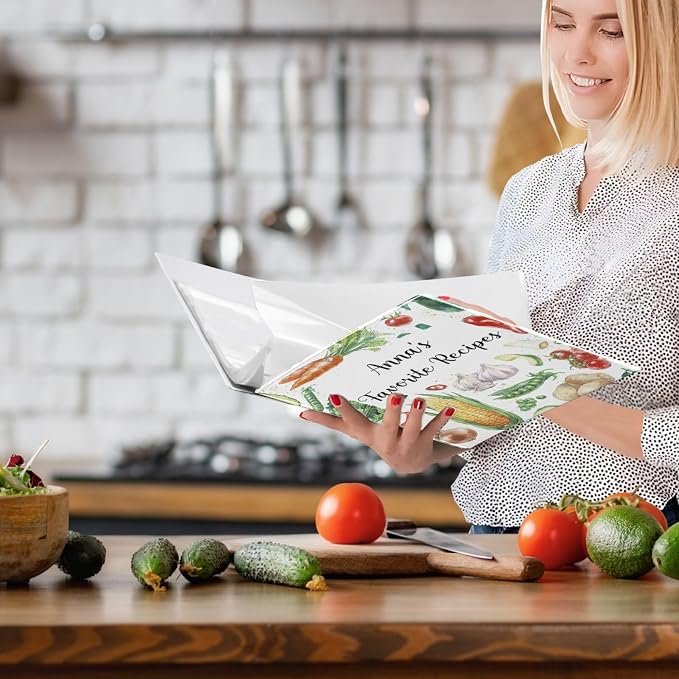 Personalized Recipe Binder 8.5x11 3 Ring Custome Name Binder Customized Cook Book Binders with Clipboard&Pockets Large Recipe Organizer for Kitchen, Recipes, Family-Watercolor Vegetable Spices