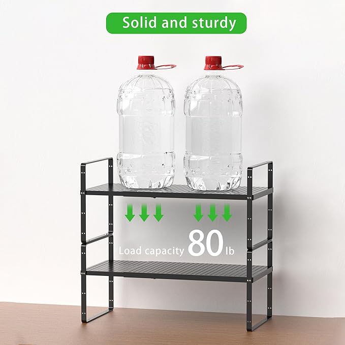 SOFRON Expandable Cabinet Storage Shelf Stackable Organizer Rack for Kitchen Bathroom Pantry Spice Cupboard Coffee Countertop Home Office Desk Heavy Duty Nonslip Black Small 3 Packs