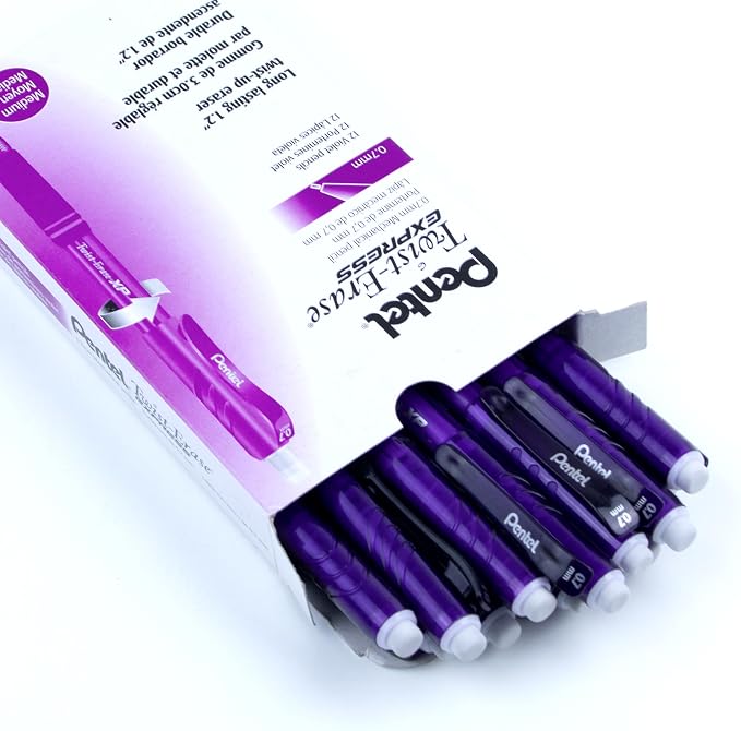 Pentel Twist Erase EXPRESS Automatic Pencil, 0.7mm Lead Size, Violet Barrel, Box of 12 (QE417V)