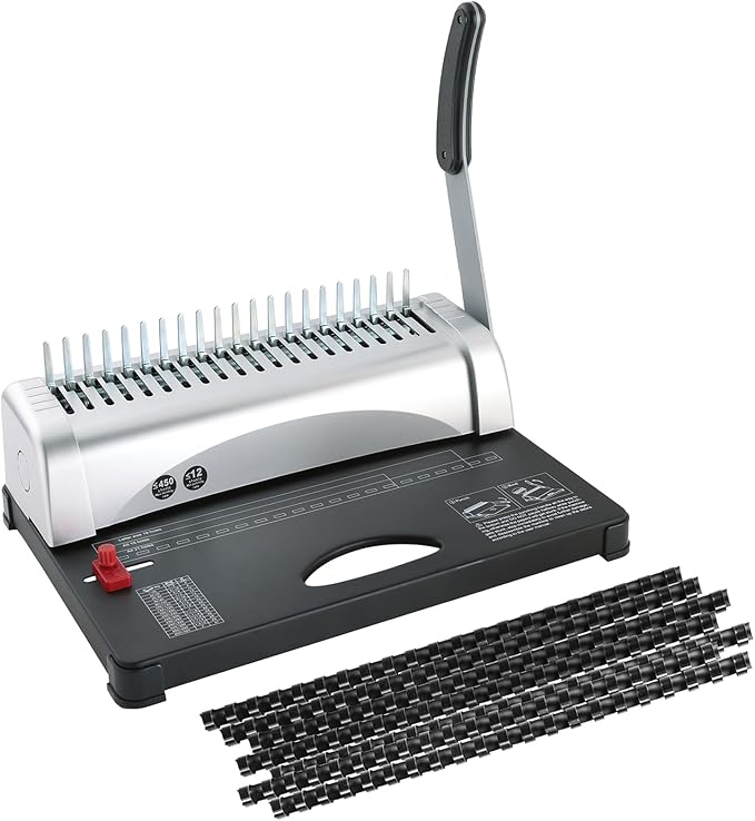 FLKQC 21 Hole Comb Binding Machine with 100PCS 3/8'' Plastic Comb Spines | 21-Hole, Manual Book Binding Machine for Letter Size, A4, A5 Paper, For Booklet Binding, Paper Punch Binder Machine