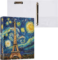 JIPONI 3 Ring Binder Paris Skyline by Van Gogh 1 Inch Round Binders for Men Women Students, Cute File Organizer for Office Home School