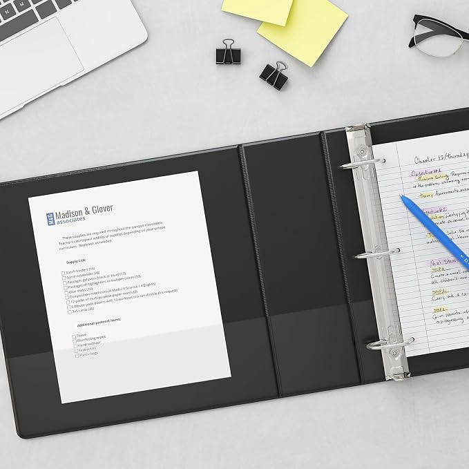Staples Standard 2-Inch D-Ring View Binder, Holds Up to 480 Sheets, Black, Durable 3-Ring Binder for Office, School & Home