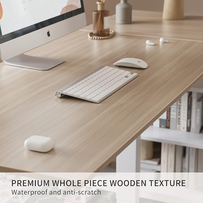 BANTI 66 Inches L Shaped Standing Desk with Drawers & Shelves, Executive Desk Adjustable Height Desk, Desk with Storage, Light Walnut Top/White Frame