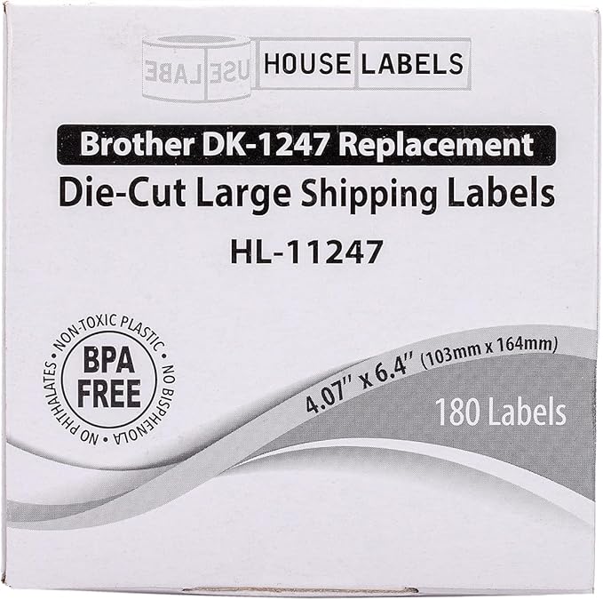 HOUSELABELS Compatible with DK-1247 Replacement Roll for Brother QL Label Printers; 180 Large Shipping Labels; 4.07" x 6.4" (103mm*163mm) - 4 Rolls