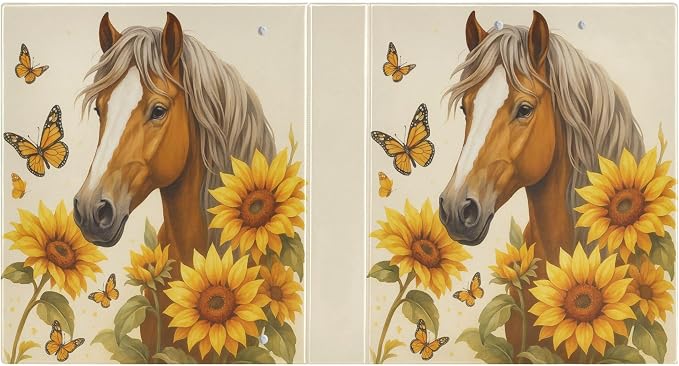 Horse Round Ring Binders 1.5 Inch Butterfly Sunflower 3 Ring Clipboard Binder for Office School Work Supplies File Folder Document 200 Sheet Capacity Easy Open 2 Pieces