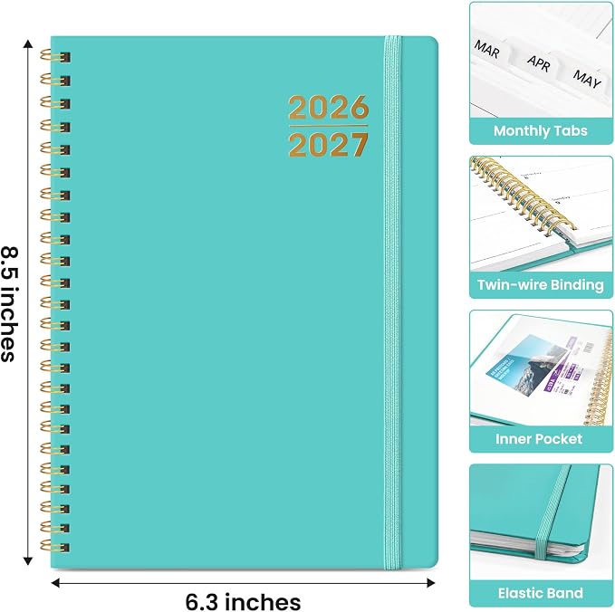 Taja 3 Pack Planner 2026-2027, Jul 2026-Jun 2027 Monthly & Weekly Planner | 6.3" x 8.5", Hardcover Academic Calendar, Teacher Student Planning Book for Office School Supplies, 3 Aquamarine