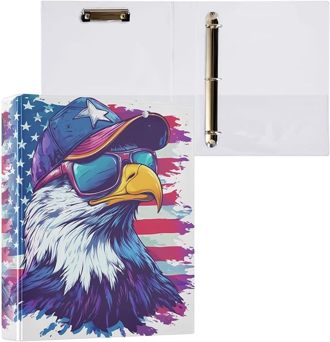 ALAZA 3 Ring Binder Bald Eagle American Flag Clipboard Round Ring Binder Holds 1.5 Inch Three Binders Heavy Duty Binders for Office Supplies, 1Pack