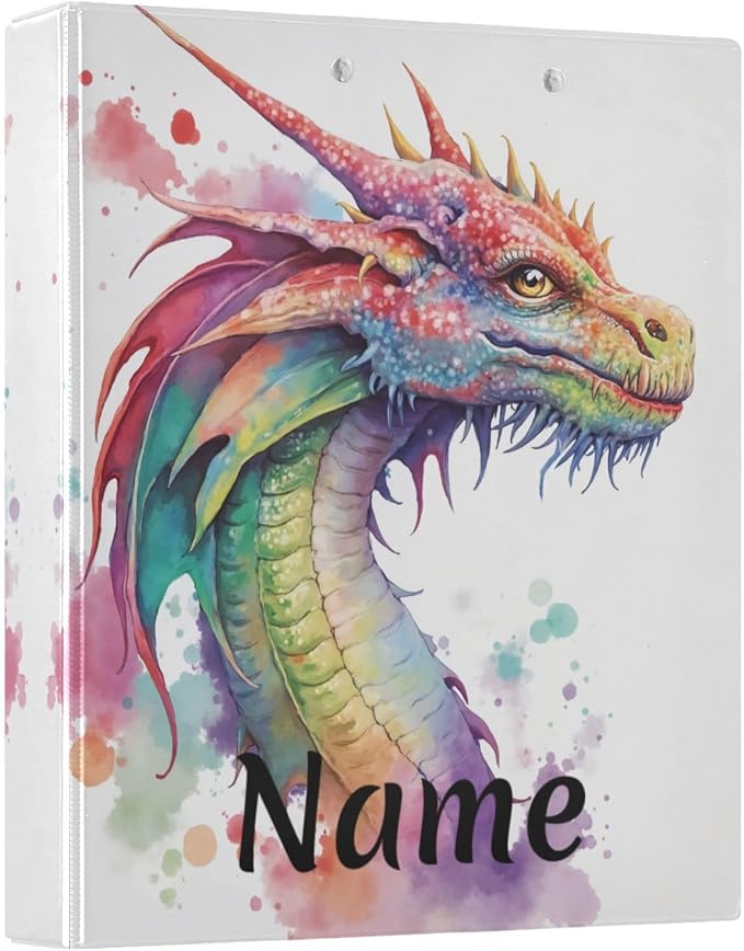 Custom 3 Ring Binder Watercolor Dragon 1.5" Round Ring Binders Personalized Name View Binder with 200 Sheet for Kids School Supplies Women Men Office, 1 Pack
