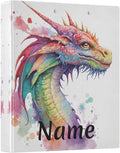 Custom 3 Ring Binder Watercolor Dragon 1.5" Round Ring Binders Personalized Name View Binder with 200 Sheet for Kids School Supplies Women Men Office, 1 Pack