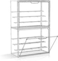 Acrylic Display Case for Collectibles 2 Pack 4 Layer Adjustable Figure Display Cases Large Clear Stackable Figurine Case Box with Magnetic Door & Shelves Hobby Showcase Display Box