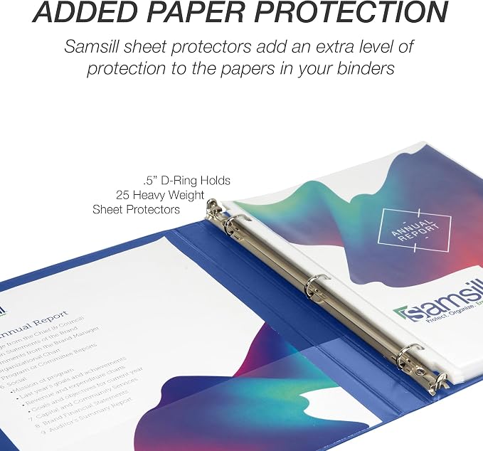 Samsill Durable 0.5 Inch Binder, D Ring Binder, 100% Recycled Chipboard, Blue, 4 Pack