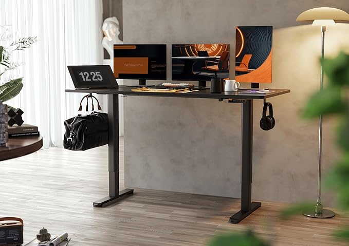 Claiks Electric Height Adjustable Standing Desk, 63x24 Inch, Black | Smooth Height Adjustment, 3 Memory Presets, Cable management hub & hook, Stable Steel Frame, 156 lbs Capacity, Easy Assembly