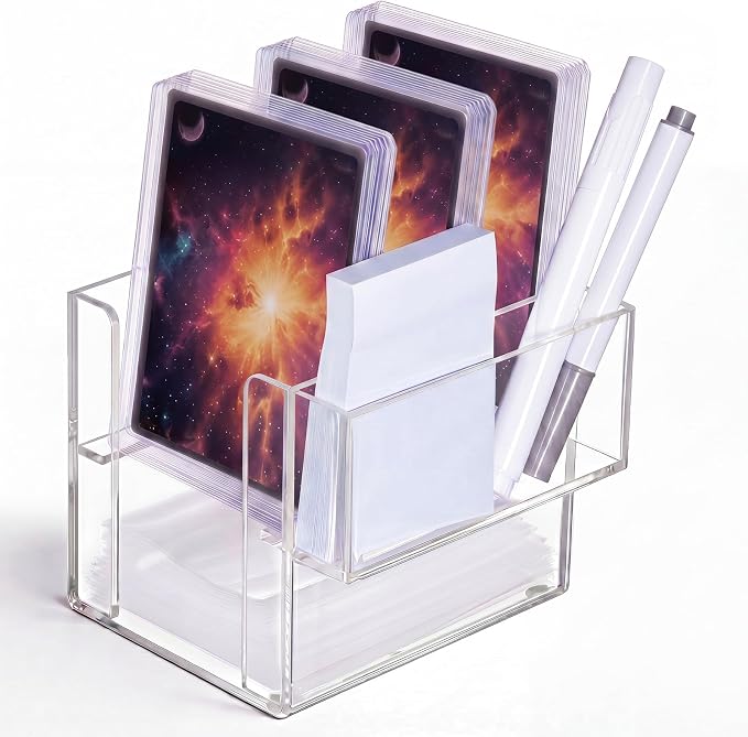 Acrylic Top Loaders Dispenser & Penny Sleeve Holder, Card Pack Dispenser with Pull-out Bottom Clear Desktop Storage Box for Trading TCG Sports Cards(3-in-1,4.2 x 4 x 3.6 Inch)