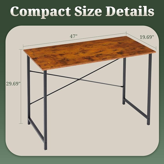 48 Inch Computer Desk, Writing Desk for Home Office Study Workspace | 265 lb Capacity, Reinforced X-Frame, Waterproof MDF Top, Scratch-Resistant Surface, Easy Assembly, Brown