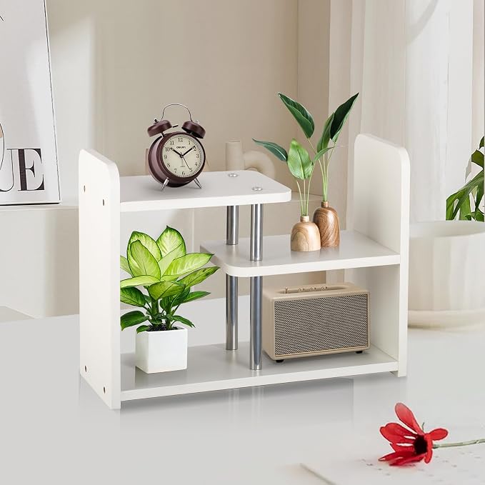 Desktop Organizer,Office Storage Rack,Wood Small Bookshelf,White | Display Shelf,Office Shelf,Desk Organizer Small Tabletop Hutch for Office,Dorm,Living Room,Counter Top
