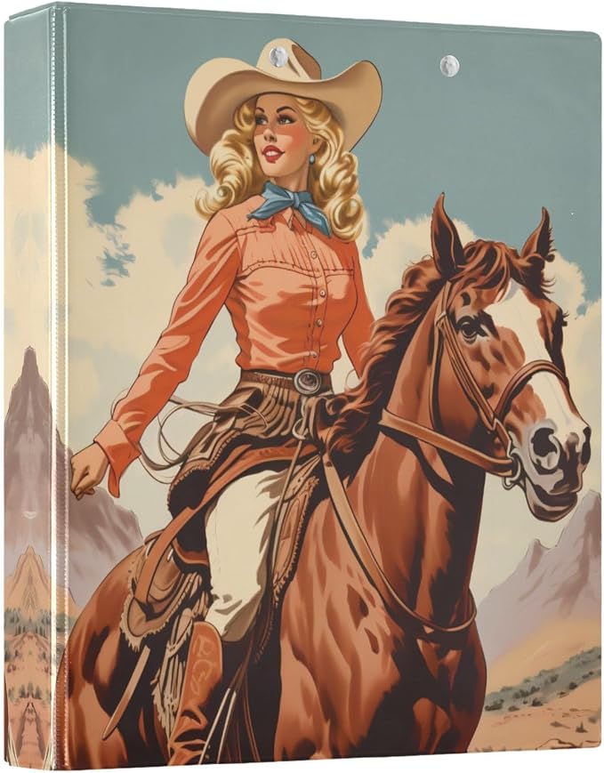 3 Ring Binder Cowgirl Cowboy Horse View 1.5" Round Ring Binders View Binder with 200 Sheet for Kids School Supplies Women Men Office, 1 Pack