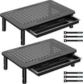BONTEC 2 Pack Adjustable Monitor Stand Riser with Drawer, Supports 44lbs | Ergonomic Mesh Platform for Desk, Ventilated Laptop and PC Use with Cable Management for a Cooler, Organized Workspace