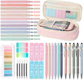 39PCS Aesthetic School Supplies with Cute Pencil Case, 5X Ballpoint Pens with Stylus Tip, 12X Pastel Highlighters, 6X Mechanical Pencil Set 0.5&0.7mm, Suit for Preppy School College Essentials (pink)