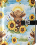 Cute Highland Cow Pattern PU Leather Notebook A5 Binder 6 Ring Refillable Journal with Magnetic Buckle Closure Loose Leaf Travel Office Planner Budget Binder Notepad Portfolio,