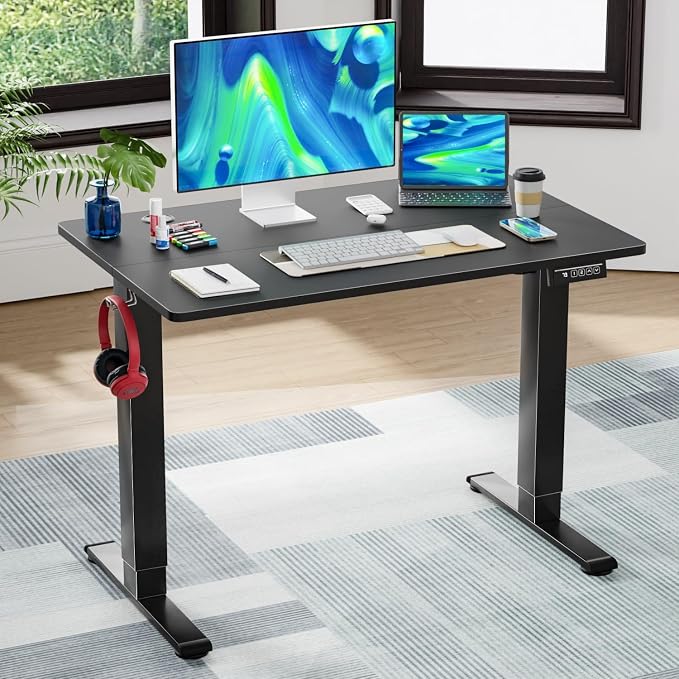 PayLessHere 40 Inch Electric Standing Desk Computer Desk with Large Space and Headphone Holder Office Desk with Electric Lifting and Memory Function (40 inch, Black)