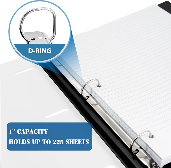 INFUN 1 Inch Telescoping 3 Ring Binder- 4 PCS-White, Portable Plastic Binder with Telescoping Spine, 3 Ring Binders with Foldable Front Cover Holds 8.5" x 11" Paper for School,Office and Homes