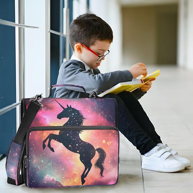 Unicorn Galaxy Sky 3 Ring Binder Bag 1.5 inch Binder Organizer with Zipper Shoulder Strap 500 Sheet Documents Storage for School Office