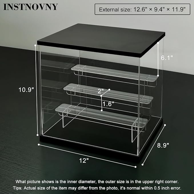Clear Acrylic Display Case with Light 4 Tier Display Storage Box Assembly Dustproof Showcase for Collectibles Action Figures(Black, 12.0*8.9*10.9inch)