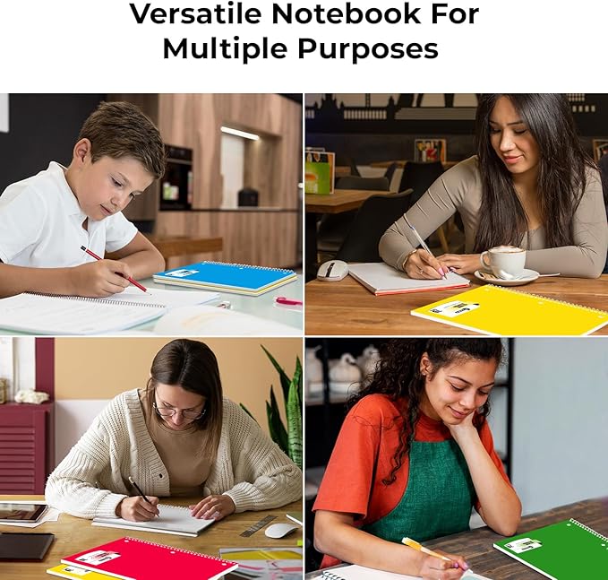 Rosmonde Spiral Notebook, 12 Pack, 1 Subject, College Ruled, 70 Sheets, 8 x 10-1/2", 3 Hole Punched, Bulk College Ruled Notebooks for School, Single Subject Spiral Notebook Bulk, Assorted Colors