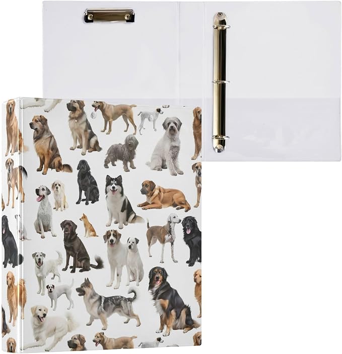 3 Ring Binder, Various Types of Dogs File Folder Holds 200 Sheets File Storage for Women Men School Office Supplie