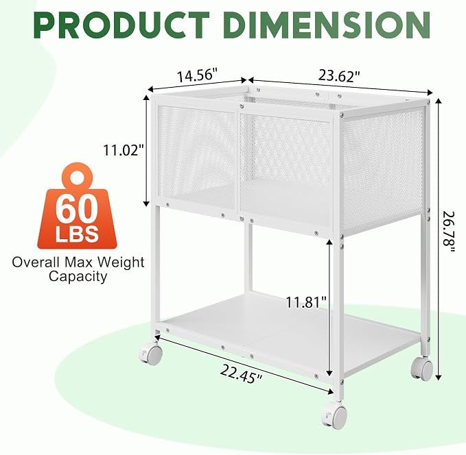 Sbanmao Rolling File Cart, Mobile File Cabinet with Wheels Hanging Files, Metal Hanging File Folder Cart File Organizer Fit Letter Size for Home Office, White