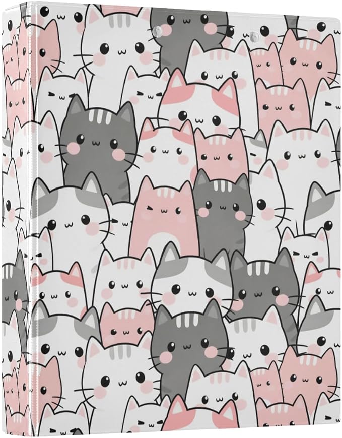 3 Ring Binder Cute Cats Kittens 1.5" Round Ring Binders View Binder with 200 Sheet for Kids School Supplies Women Men Office, 1 Pack
