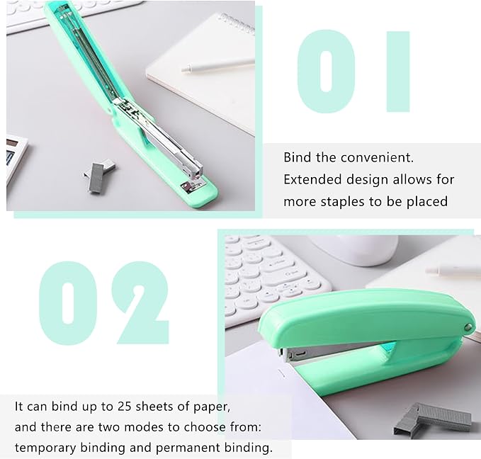 KAAKOW Green Desk Organizers and Accessories Office Supplies Set Stapler, Pen Holder, Phone Holder, Scissors, Pen, Ruler, 30 Paper Clips, 22 Binder Clip, 20 Tacks and 1000pcs Staples