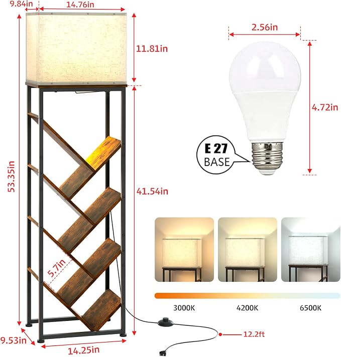Cutogxon Tree Bookshelf with Light - 8 Tier Floor Standing Tree Bookshelf for Hardcover Books Three Types of Light