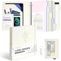 Ospelelf Leather 3 Ring Binder for Letter Size Documents with PVC Pocketed Dividers, Pencil Pouch & Notepad, 1 Inch Round Rings, Holds 175 Sheets, for Office School Home Organization, Flower White