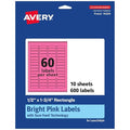 Avery® Printable Rectangle Labels, Sure Feed® Technology, 1/2" x 1-3/4", Bright Pink Labels, Print-to-The-Edge, Laser/Inkjet Printable, 600 Total, Great for Jars and More