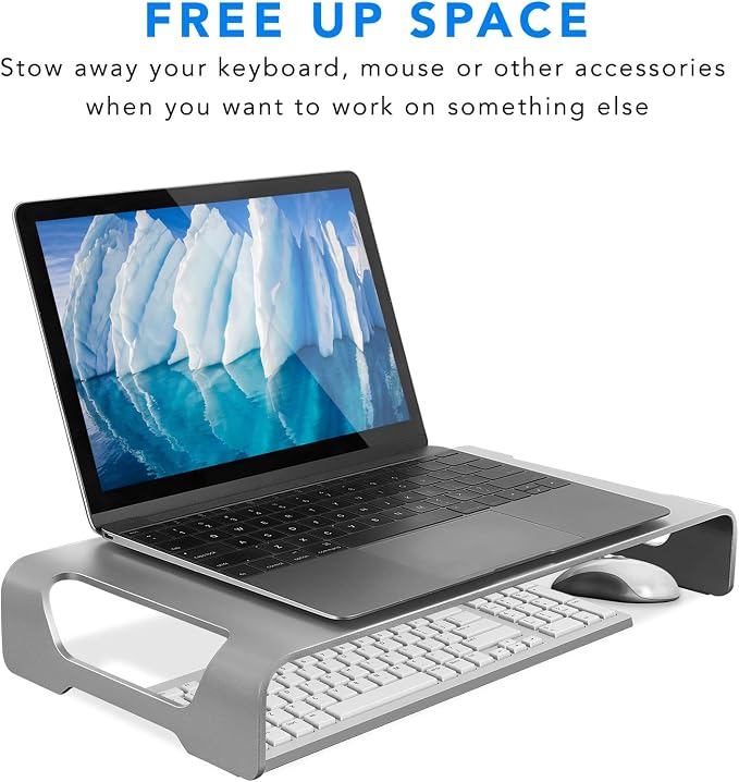Mount-It! Aluminum 15.7" Monitor Stand for iMac | Wide unibody metal riser with keyboard storage, universal organizer for PC, iMac, laptop.