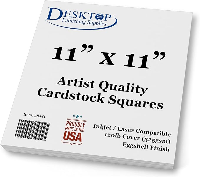 White Cardstock Squares 11" x 11" Eggshell Finish 120lb Cover - 40 Pack | Artist Quality Ultra-Thick (325gsm) Stock For Spin Art Refills, Drawing, Watercolor, Charcoal, Mixed Media, And Crafts