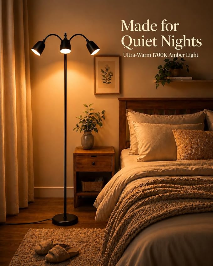 1700K Ultra-Warm 3-Head Floor Lamp, 80.7" Tall Standing Lamp with Stepless 1700K-6000K Color Temperature and Brightness, Individually Controlled Lights, Remote, Timer & Memory for Living Room Bedroom