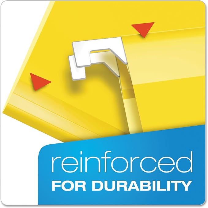 Pendaflex Reinforced Hanging File Folders, Letter Size, Yellow, 1/5 Cut, 25/BX (4152 1/5 YEL)